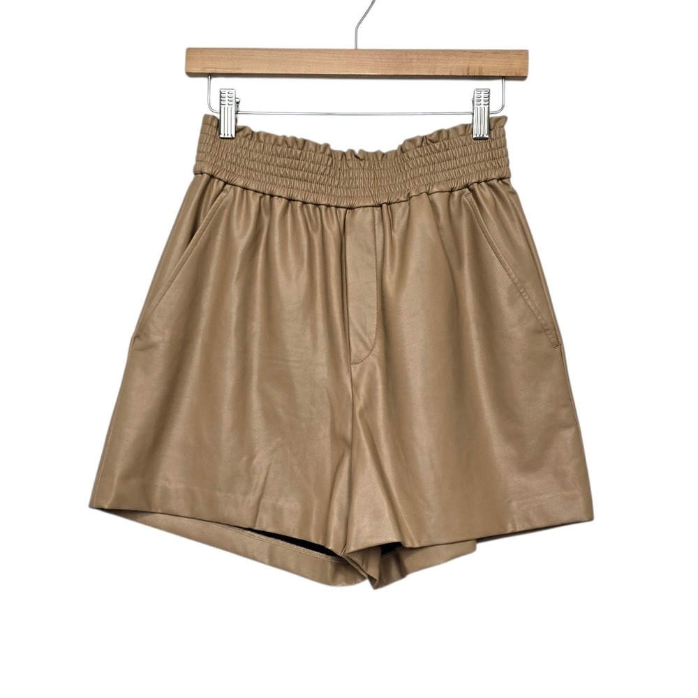 A.L.C. Tan Vegan Leather Smocked Paperbag Waist‎ Shorts Size Small Quiet Luxury